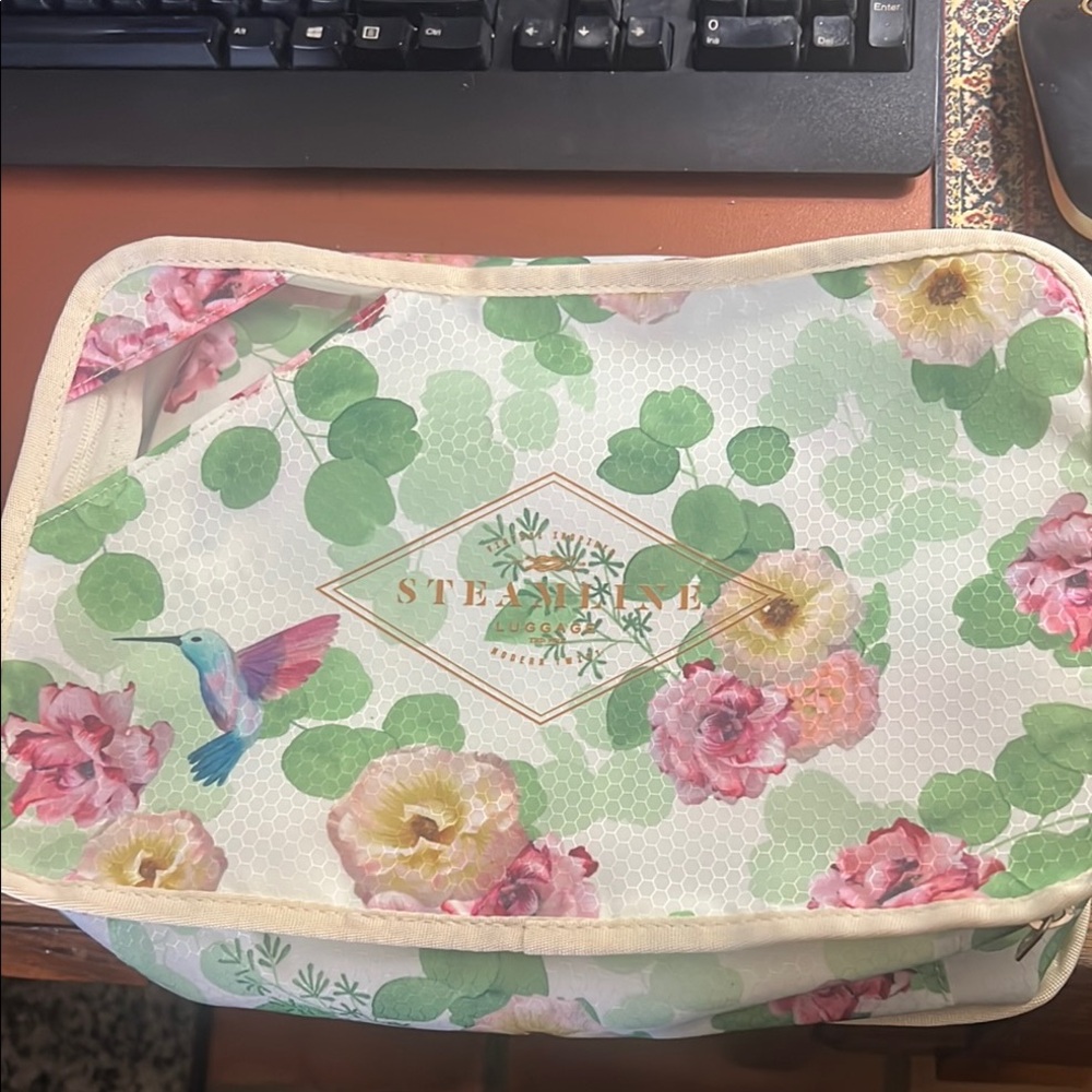 Floral Travel Pouch with Hummingbird Design